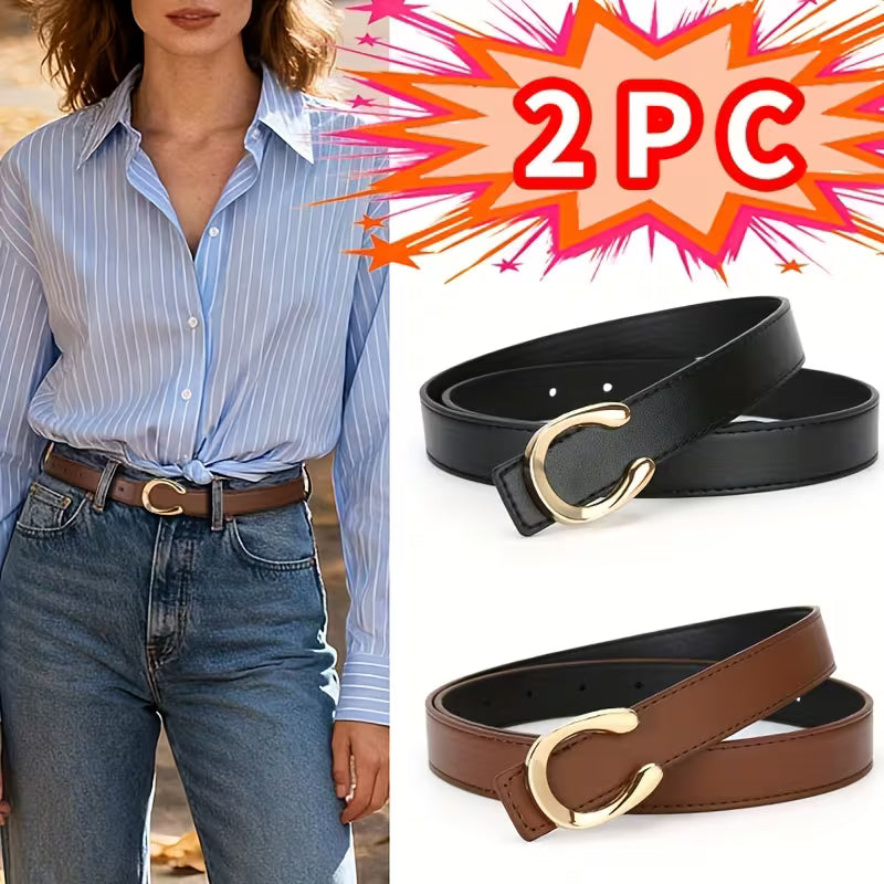 Women's 2-Pack Detachable PU Leather Belts