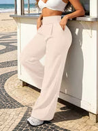 Women's High-Waisted Straight Trousers with Pockets