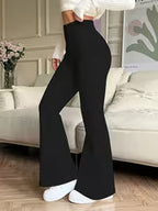 Women's Solid Color High-Waist Flared Pants