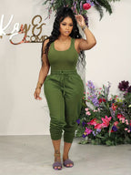 Women's Solid Color Vest and Jogger Set