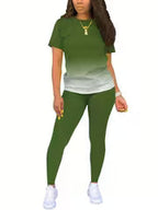 Women's Gradient Letter Print Set, Short Sleeve & Long Pants