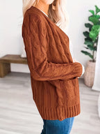 Women's Olive Green Cable Knit Cardigan