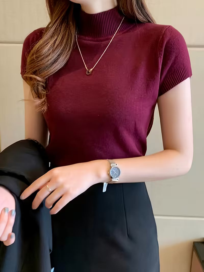 Women's Ice Fiber Half-Collar Short Sleeve Pullover