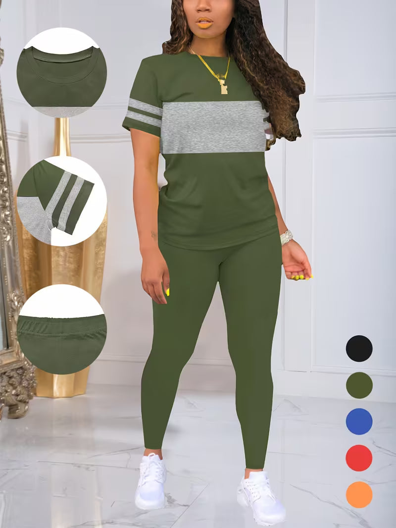 Women's Contrast Stretch Top & Pants Set