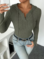 Women's Hooded Ribbed Striped Bodycon Jumpsuit