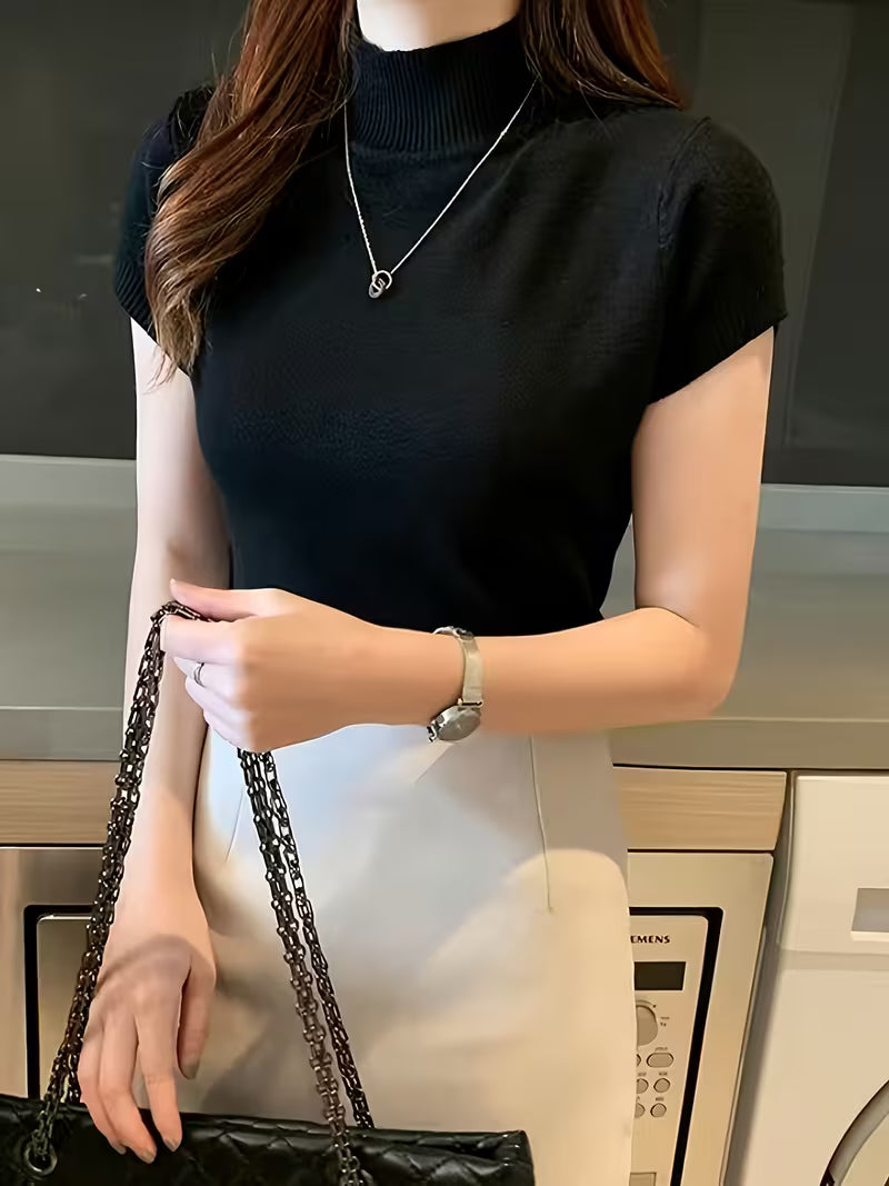Women's Ice Fiber Half-Collar Short Sleeve Pullover