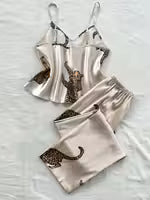 Women's Leopard Print V-Neck 2pc Sleepwear Set