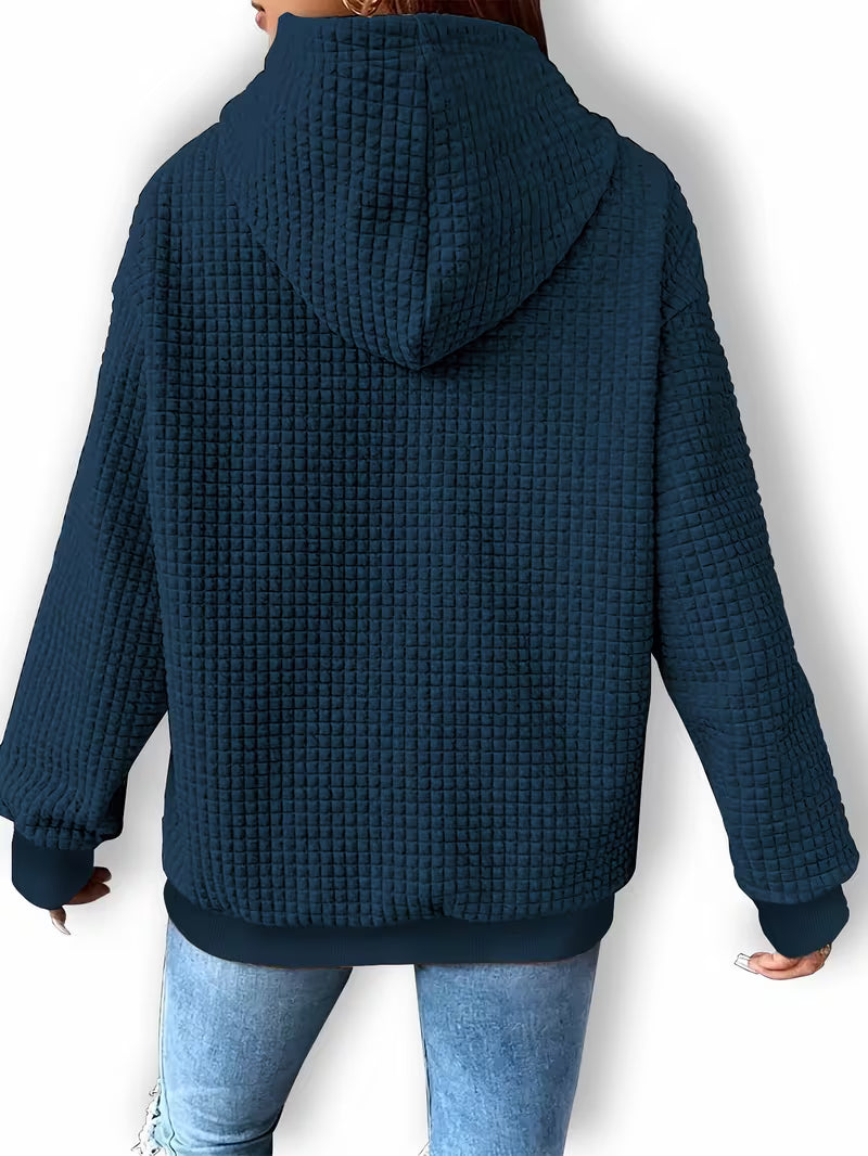 Women's Waffle Knit Graphic Print Kangaroo Pocket Hoodie