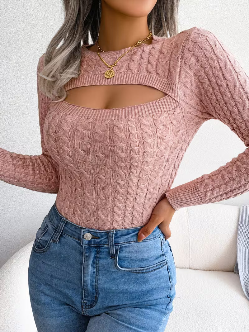 Women's Hollow-Out Twist Slim-Fit Pullover Sweater