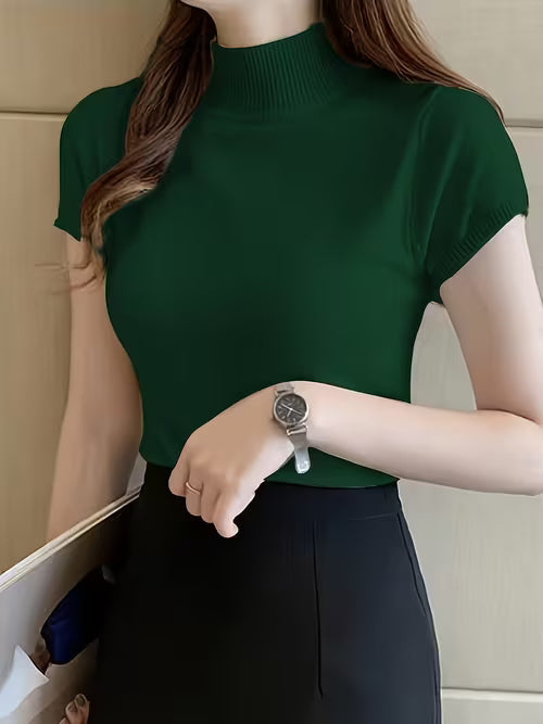 Women's Ice Fiber Half-Collar Short Sleeve Pullover