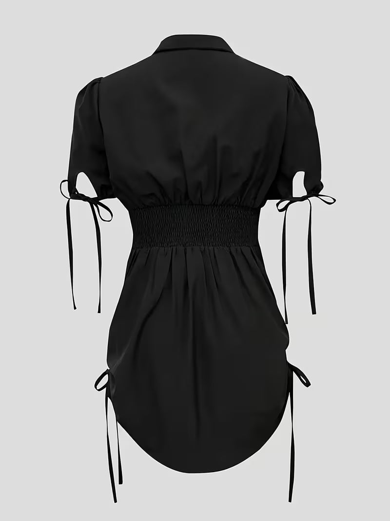 Women's Elegant Short Sleeve Shirt Dress with Belt