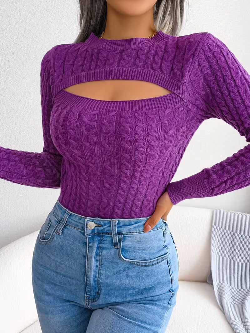 Women's Hollow-Out Twist Slim-Fit Pullover Sweater