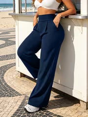 Women's High-Waisted Straight Trousers with Pockets