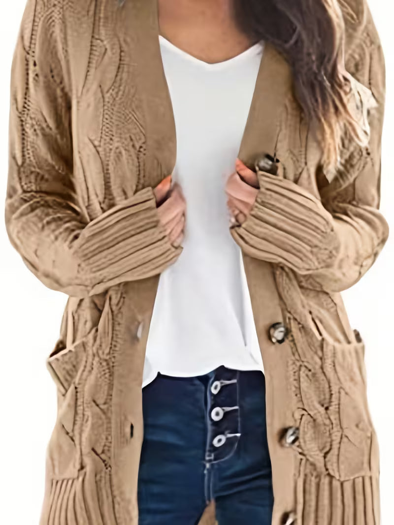 Women's Olive Green Cable Knit Cardigan