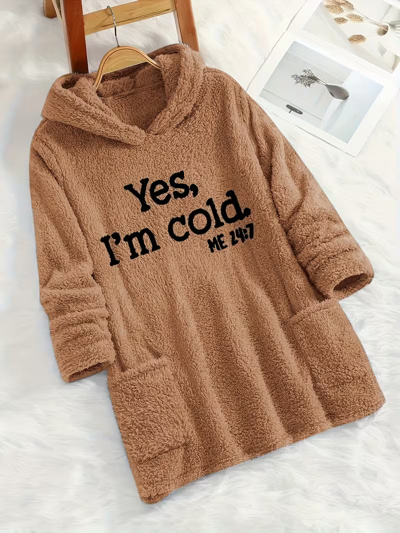 Women's Teddy Bear Print Fleece Hooded Pullover