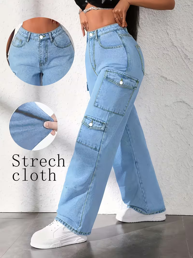 Women's Plus Size Multi-Pocket Cargo Jeans