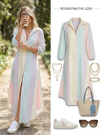 Women's Color Block Striped Shirt Dress