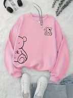Women's Round Neck Bear Print Sweatshirt