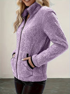 Women's Contrast Color Plush Zipper Casual Jacket