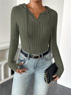 Women's Hooded Ribbed Striped Bodycon Jumpsuit