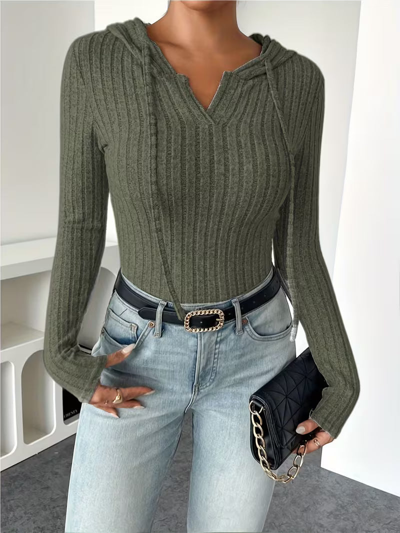 Women's Hooded Ribbed Striped Bodycon Jumpsuit