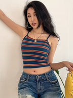 Women's Rainbow Stripe Square Neck Crop Top