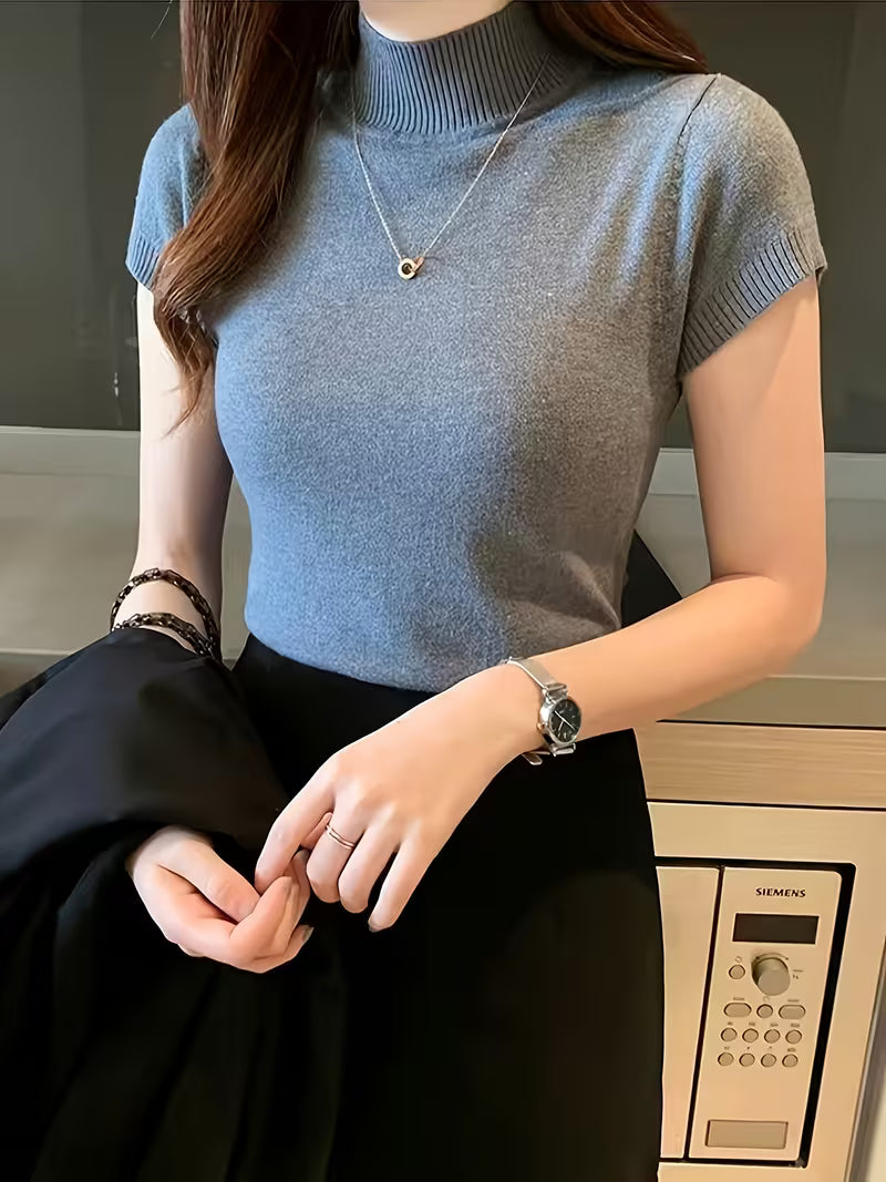Women's Ice Fiber Half-Collar Short Sleeve Pullover