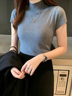 Women's Ice Fiber Half-Collar Short Sleeve Pullover