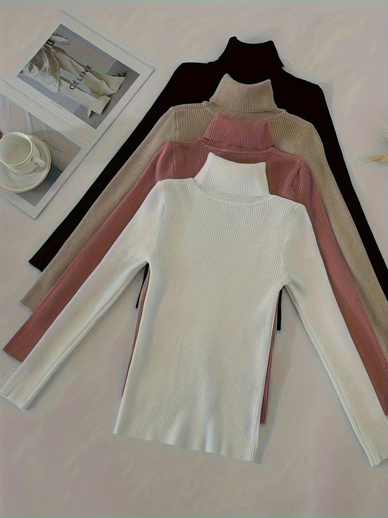 Women's High Turn-Collar Pullover Sweater Set