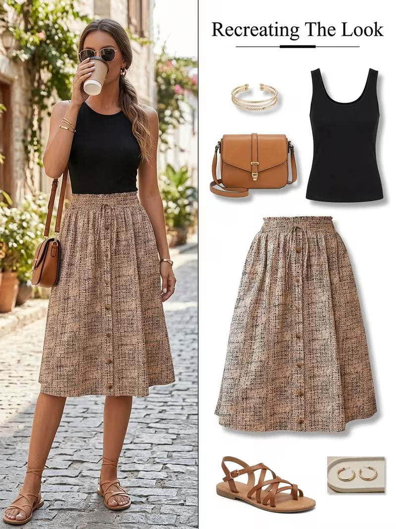 Women's All-Over Print Pocket Skirt, Elastic Waist
