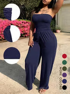 Women's Printed Tube Top Straight-Leg Jumpsuit