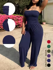Women's Printed Tube Top Straight-Leg Jumpsuit