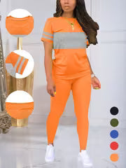 Women's Contrast Stretch Top & Pants Set