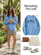 Women's Preppy Los Angeles Print Crew Neck Sweatshirt
