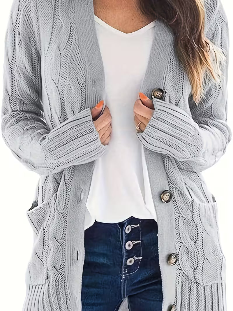 Women's Olive Green Cable Knit Cardigan