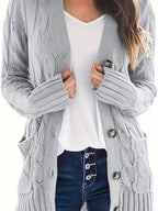 Women's Olive Green Cable Knit Cardigan