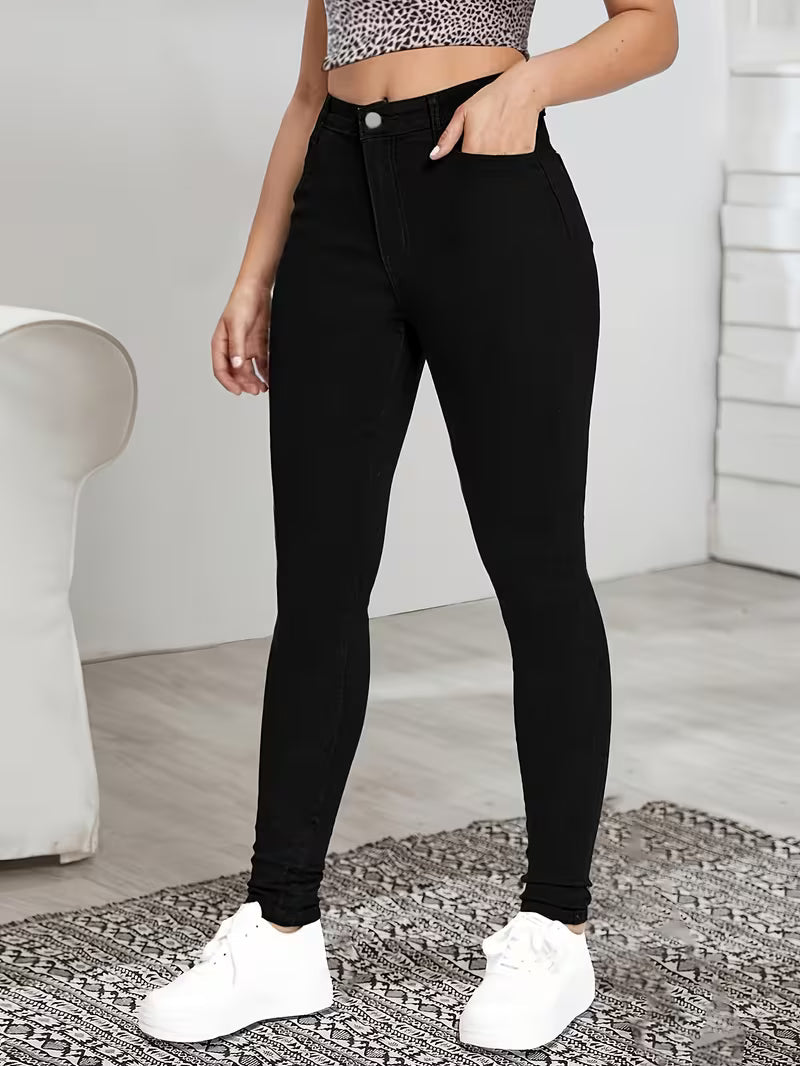 Women's High-Waisted Slim Fit Mock Jeans