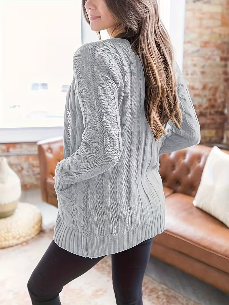 Women's Olive Green Cable Knit Cardigan