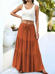 Women's Pleated High-Waist A-Line Beach Skirt