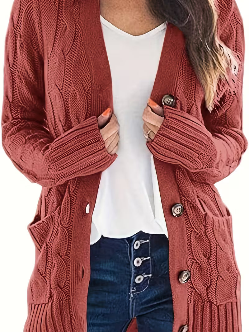 Women's Olive Green Cable Knit Cardigan
