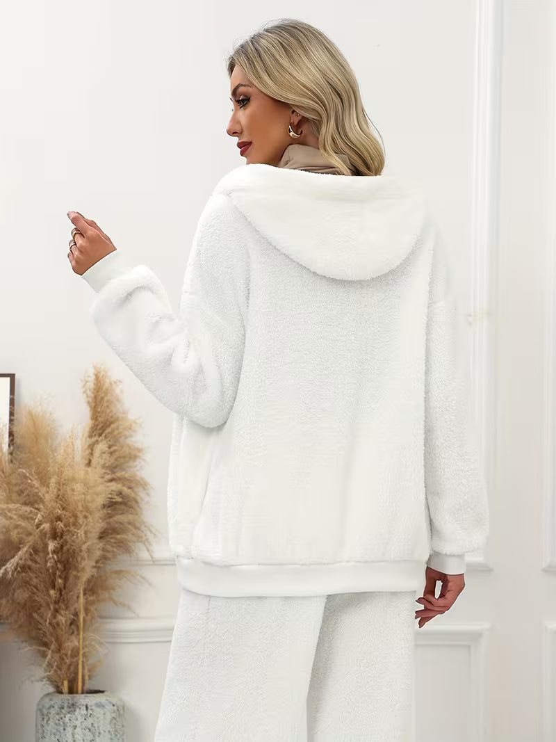 Women's Plus Size Plush Fleece Zip-Up Hooded Jacket