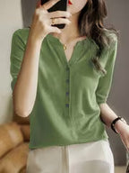 Women's Solid V-Neck T-Shirt, Lightweight Loose Fit