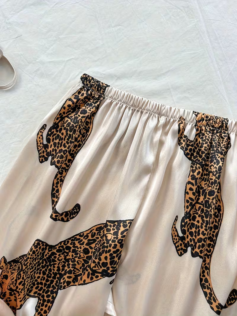 Women's Leopard Print V-Neck 2pc Sleepwear Set