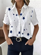 Women's Star Print Office Blouse, Short Sleeve