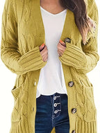 Women's Olive Green Cable Knit Cardigan