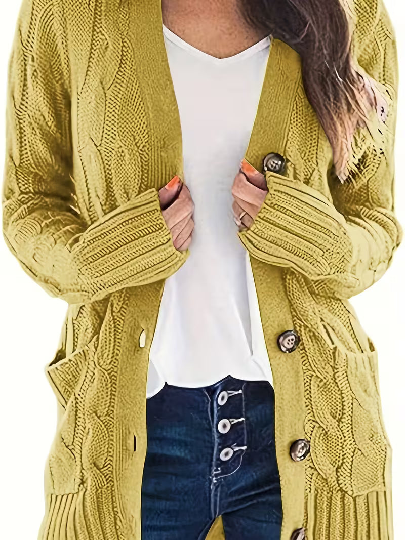 Women's Olive Green Cable Knit Cardigan