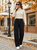 Women's High-Waist Draped Straight Denim Trousers