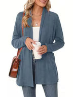 Women's Light Blue Open-Front Cardigan with Pockets