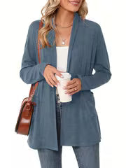 Women's Light Blue Open-Front Cardigan with Pockets
