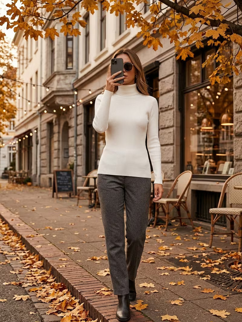 Women's High Turn-Collar Pullover Sweater Set